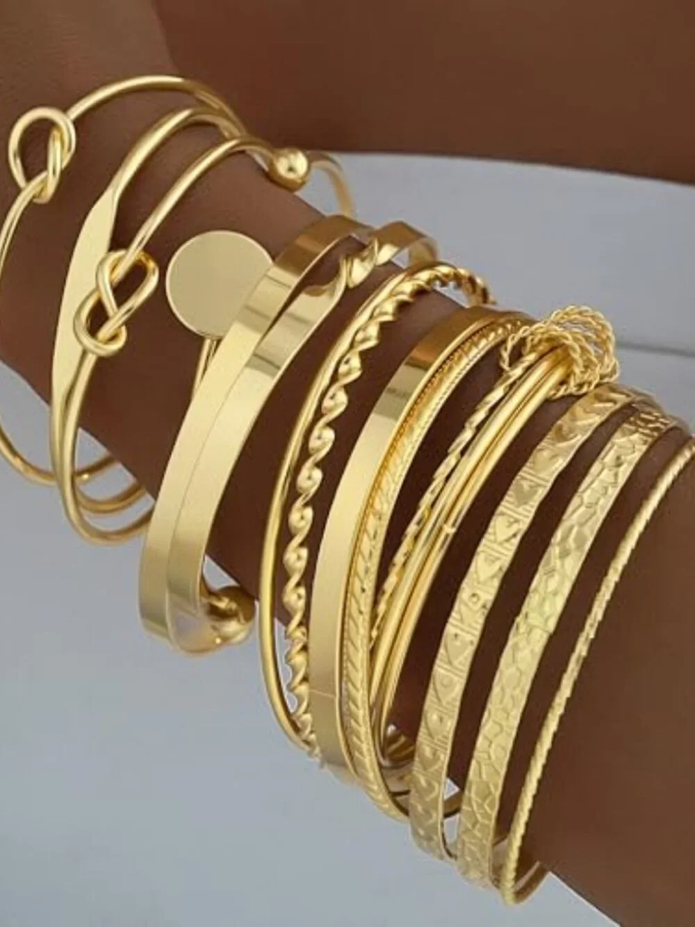 Gold Bangle Bracelets for Women, 14 Pcs Multi Layer Stackable Bangle Set, 14K